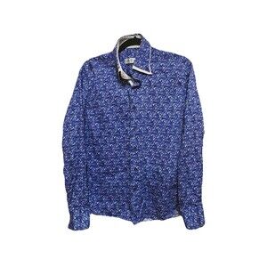 Louis Fabel Dark Blue Quilting Long Sleeve Slim Fit Button Up Men's Shirt Size M